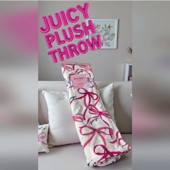 Juicy Couture Pink and White Plush Throw Blanket - Picture 2 of 5